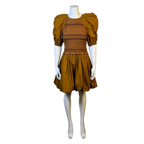 $525 NEW ULLA JOHNSON Kali Dress Sandstone Kaiya Smock Bodice Cotton Sz 2 Small - Picture 3 of 12